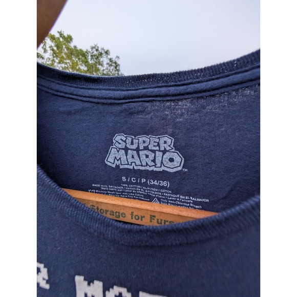 Super‎ Mario Bros T-Shirt Pixel Characters Graphic Print Mens Navy Blue - Picture 3 of 3